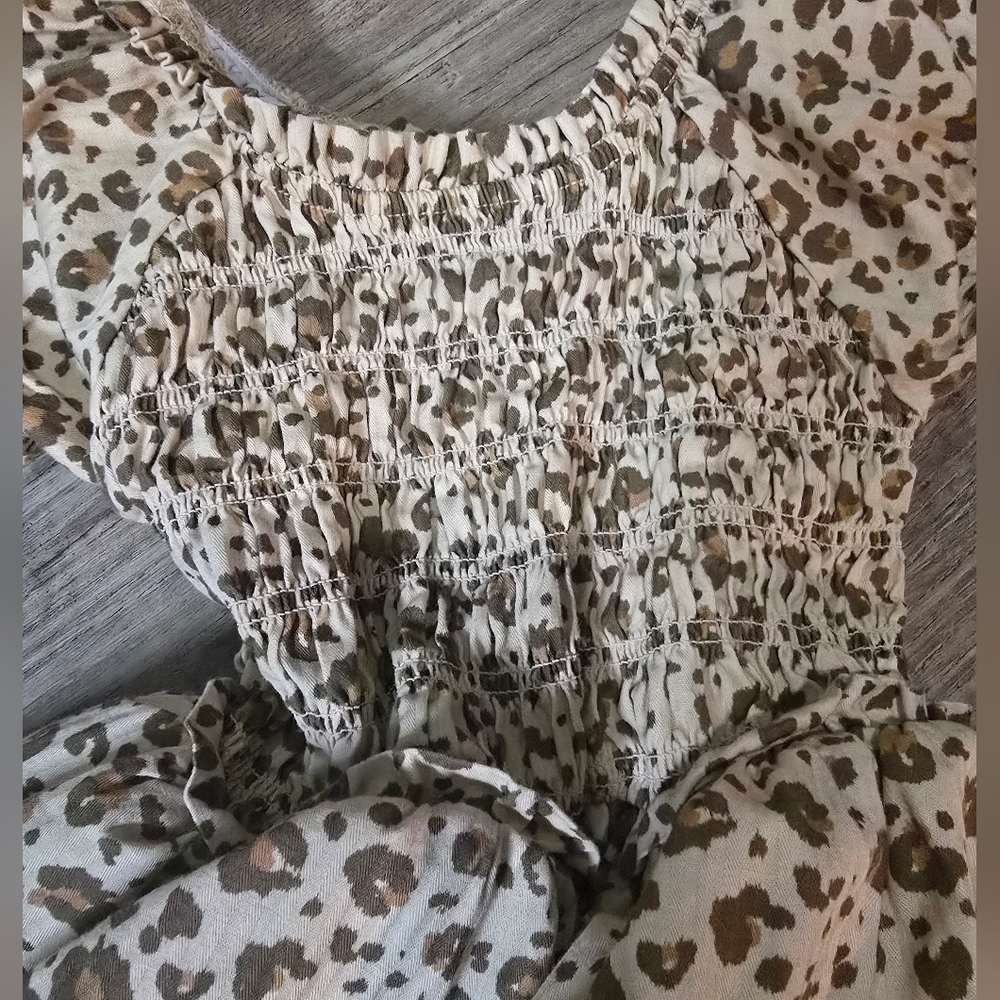 Rabbit + Organic Smocked Leopard Print Girl's Dress - 3T - Picture 4 of 5